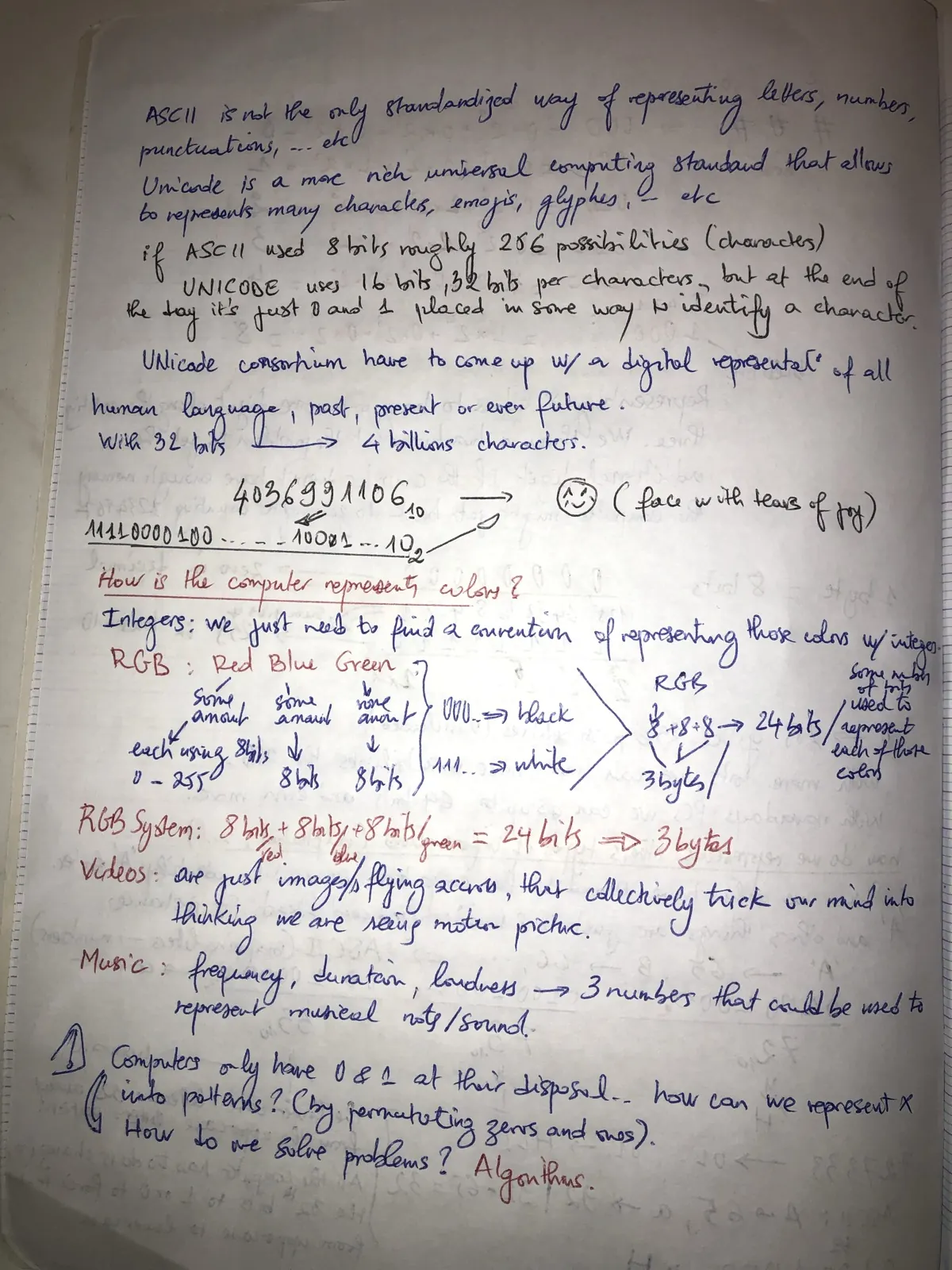 Notes page 4: Unicode, colors, video and music
