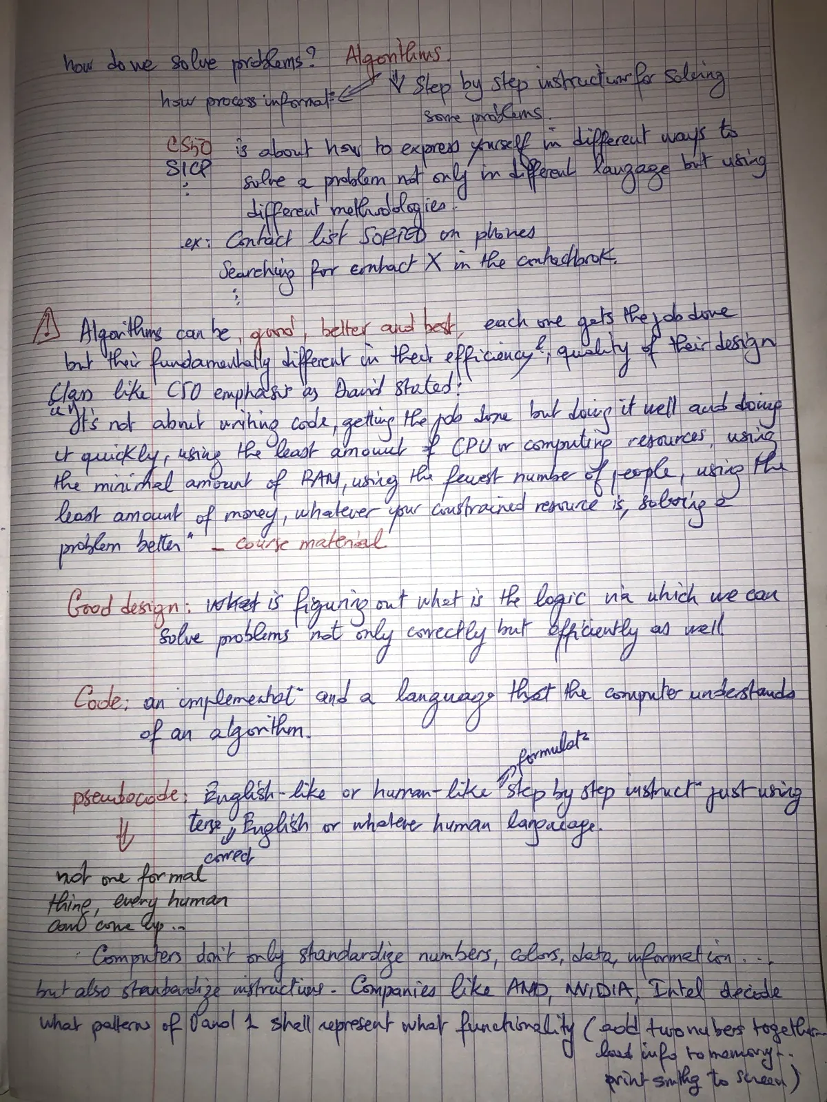 Notes page 5: Algorithms, design, code and pseudocode